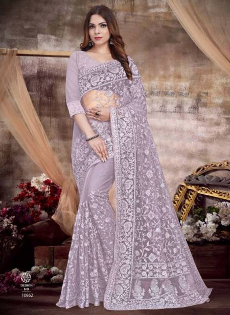 Gray Colour LADY ETHNIC CLASSY New Party Wear Heavy Net Stylish Saree Collection 10862